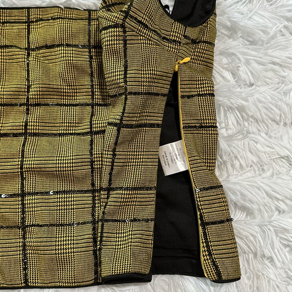 NBD Kent Saffron yellow gold black plaid square neck crop tank top S - Picture 8 of 14